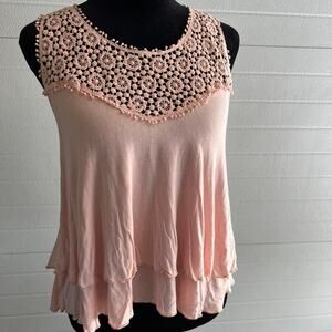 PRETTY GOOD, lace embroidery tank top, racer back style, light pink, women's S